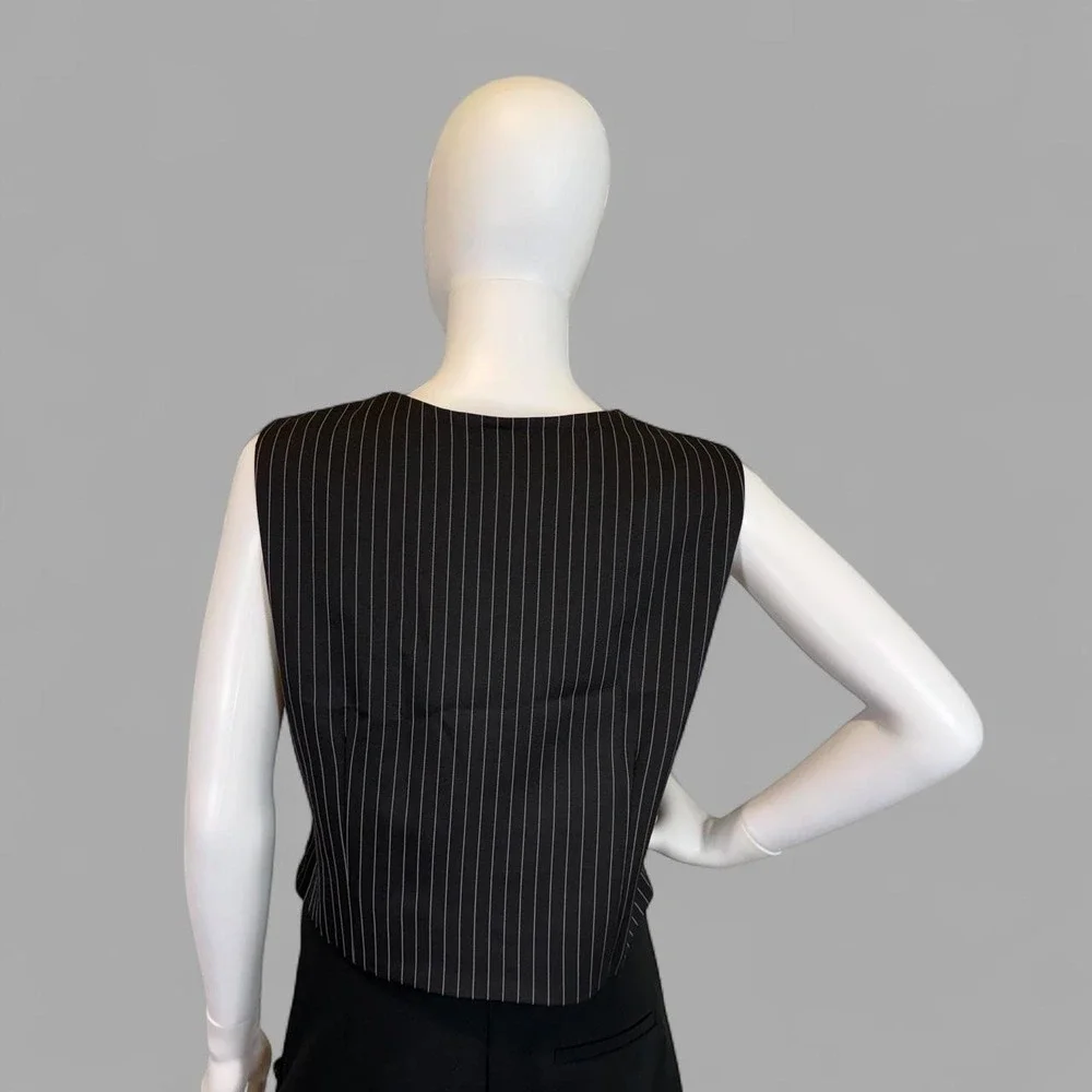 Commense Black Pinstripe Vest Top Women Large NWT Sleeveless Button Up Waistcoat